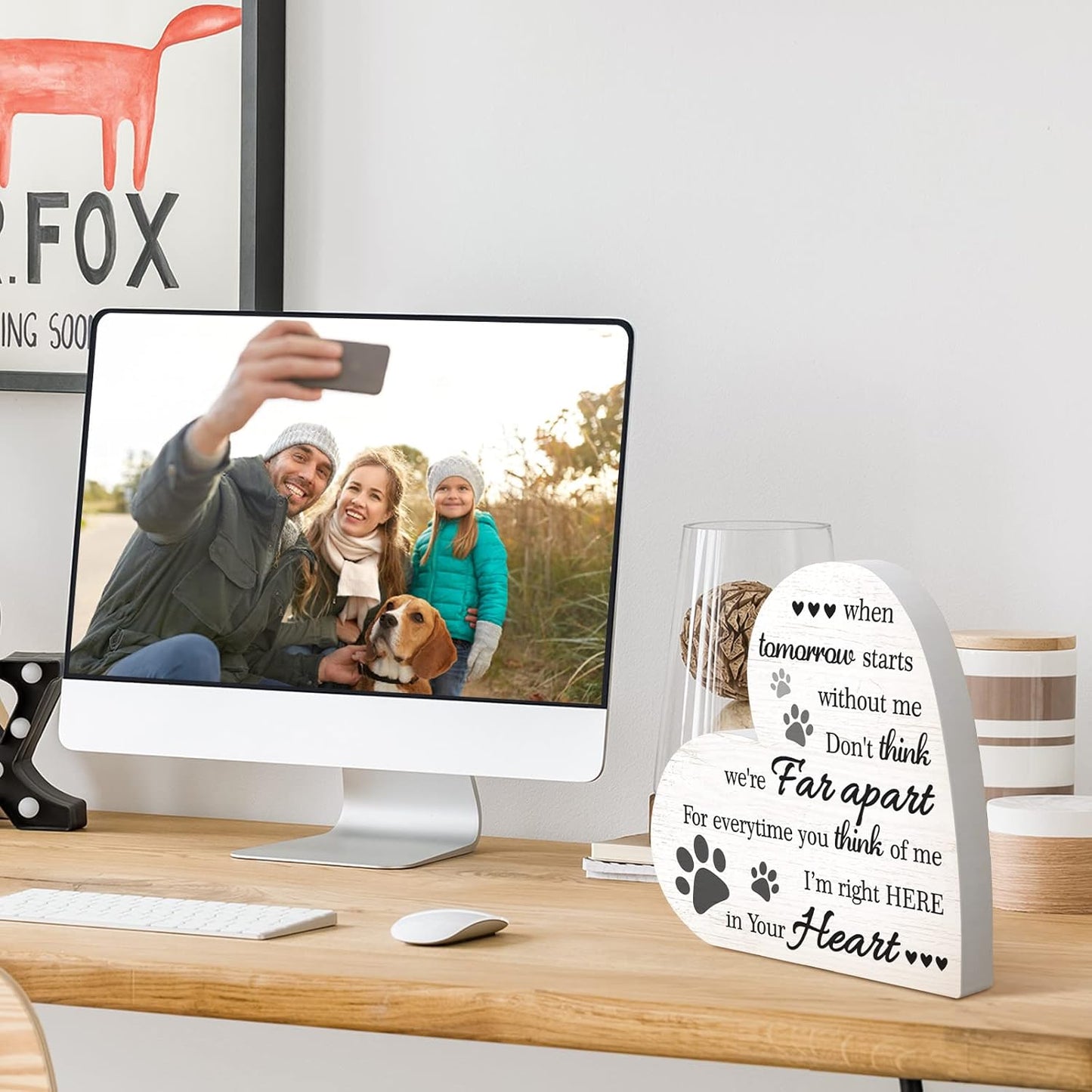 Maitys Pet Memorial Gifts Bereavement Remembrance for Loss of Dog Cat Sympathy Condolence Gifts Heart Shaped Wood Sign When Tomorrow Starts Without Me Wooden Plaque for Table Desk Decor(White)