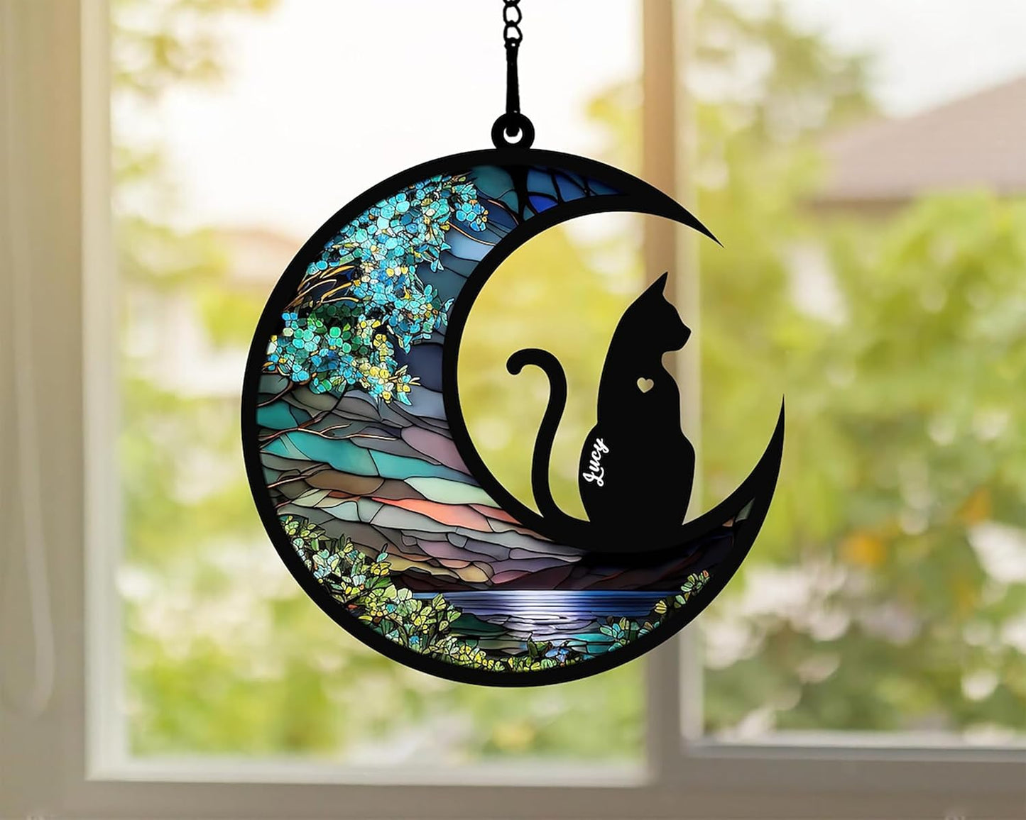 Cat Memorial Suncatcher for Windows Memorial Ornament, Pet Sympathy Gift to Memorialize The Loss, Cat Sun Catchers with Personalized Decorations in Loving Memory for Loss