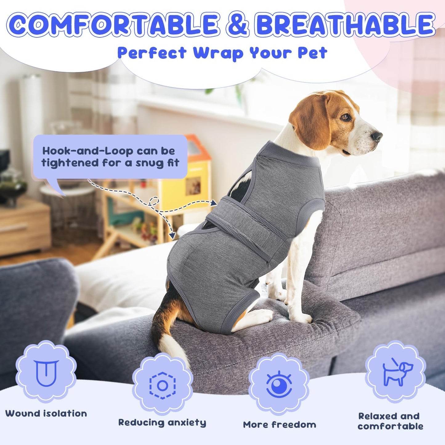 Lukovee Dogs Recovery Suit - Adjustable Dog Onesie for Female Male Dogs, Breathable Anti Licking Cone Alternative Surgery Pet Surgical Body Suit After Spay Abdominal Wounds Neuter (XL, Gray)