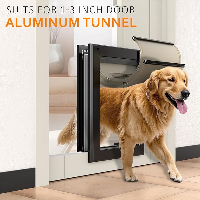 [Classicmacher] Heavy Duty Dog Door with Double Sliding Lock Panel, Aluminum Large Doggie Door for Exterior Door, Magnetic Double Flaps Do g Door Medium Dog (Medium,Black)