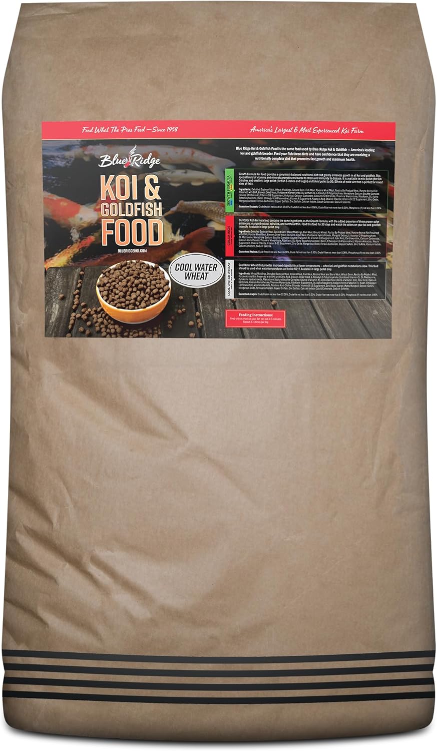 Blue Ridge Koi Fish Food 50lb - Cool Water Wheat 3/16", Fall and Winter Floating Pond Pellets, Ponds Fish Food