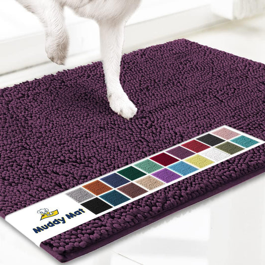 Muddy Mat® Original Dog Door Mat for Muddy Paws, Super Absorbent Microfiber, Non-Slip Washable Pet Rug, Quick Dry Chenille Entryway Carpet, Machine Washable Indoor Outdoor mat, Dark Purple 35"x60"