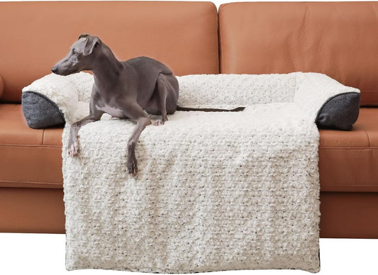 Luxurious Calming Dog Bed Mats, 45" Large Dog Couch Bed for Furniture Protector with Removable Washable Cover, Fluffy Plush Dog Mat for Large Medium Small Dogs and Cats,White Gray