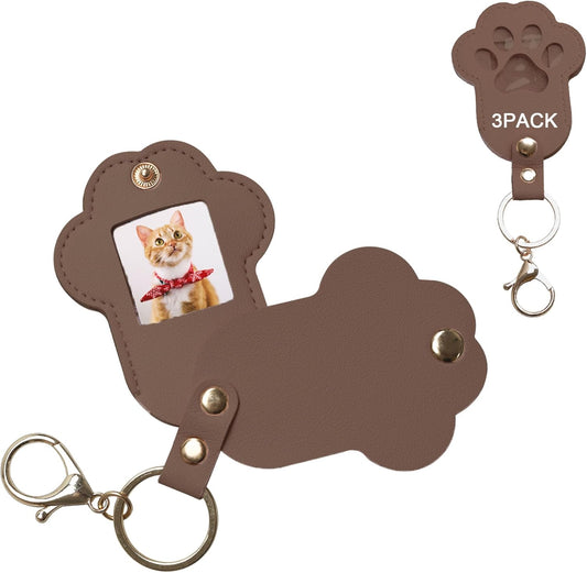 Pet Memorial Keychain Dog Paw Keepsake Photo Holder Heartfelt Memorial Gift for Loss of Dog and Cat Holds Fur and Pictures Keychain or Bag Charm for Bereaved Pet Owners (3Pack Brown)