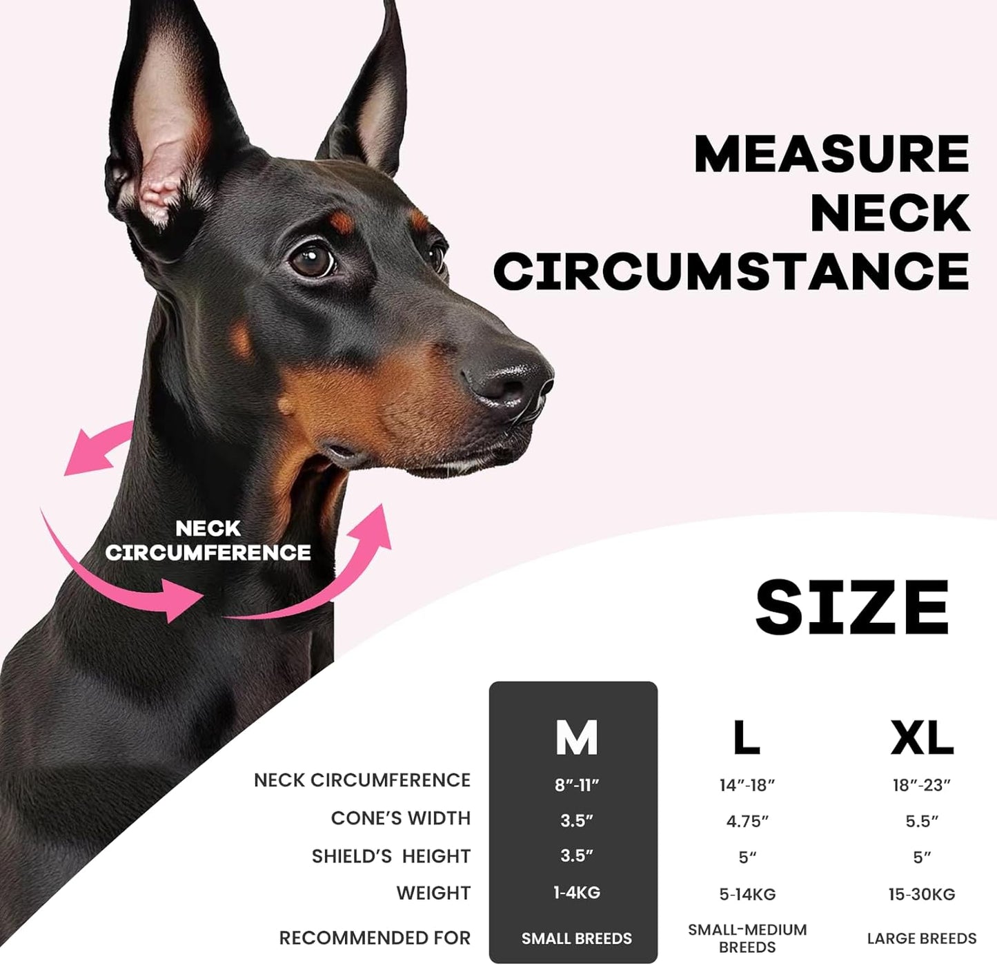 Inflatable Dog Cone Collar-Enhanced Anti-Licking Protective Cone with Adjustable Strap-Soft Dog Donut Collar Recovery Cone for Pets After Surgery (Pink, M)
