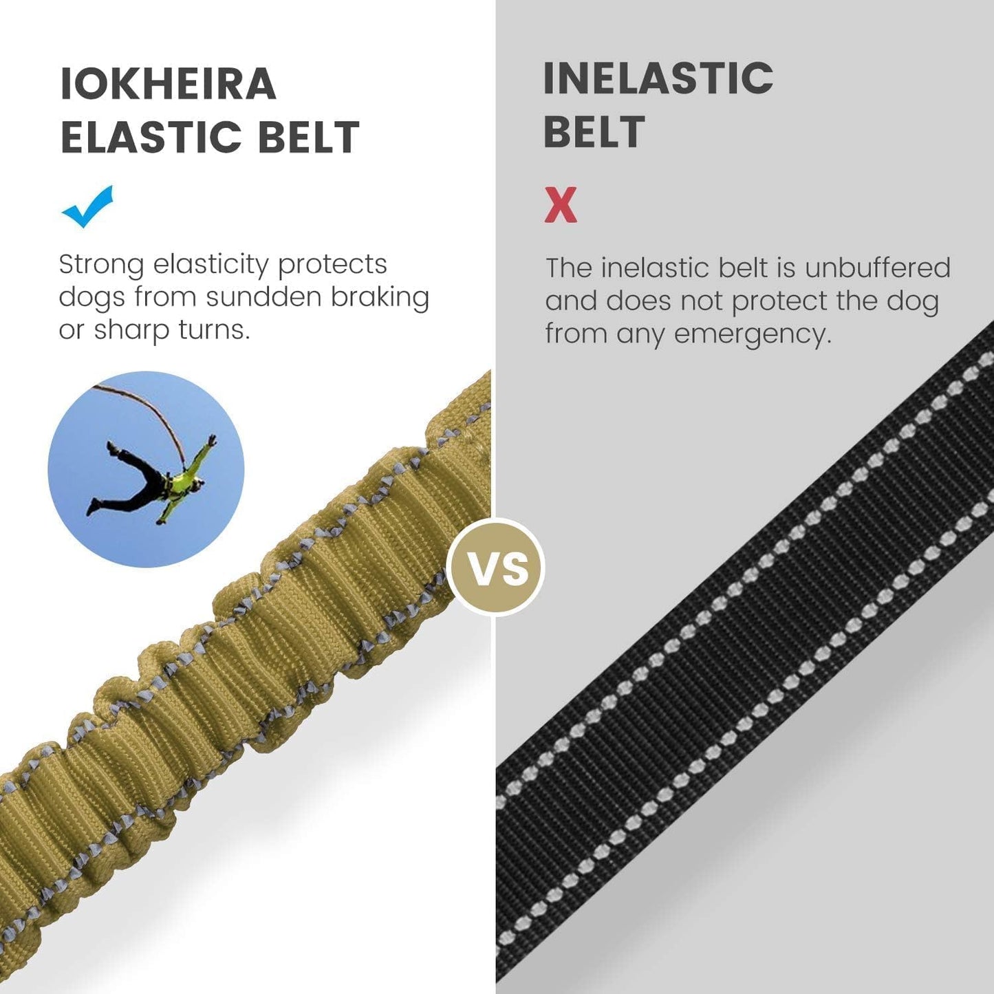 IOKHEIRA Dog Seat Belt 3-in-1 Car Harness for Pets Adjustable Safety Seatbelt Nylon Reflective Bungee Fabric Dog Car Harness with Clip Hook Latch & Buckle, Swivel Zinc Alloy Carabiner (Green)