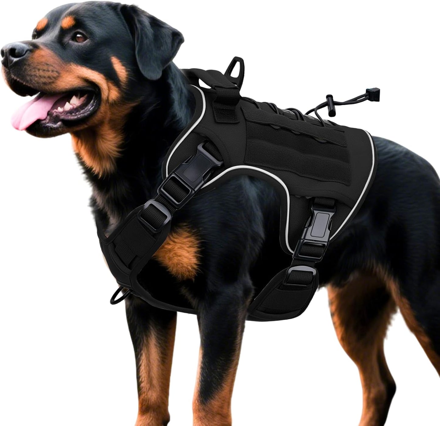 Heavy-Duty Tactical Dog Harness for Large Dogs, No Pull Adjustable Reflective Pet Vest with Molle System, K9 Military-Grade Control for Service Training, Outdoor & 10+ Breeds, Black, X-Large