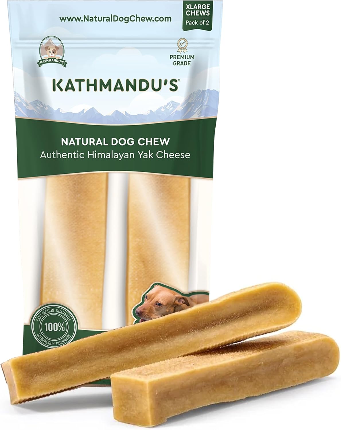 Authentic Himalayan Yak Cheese for Dogs - XLarge (Pack of 2) - Sourced from Pristine Himalayan Foothill, Rawhide-Free, NO preservatives