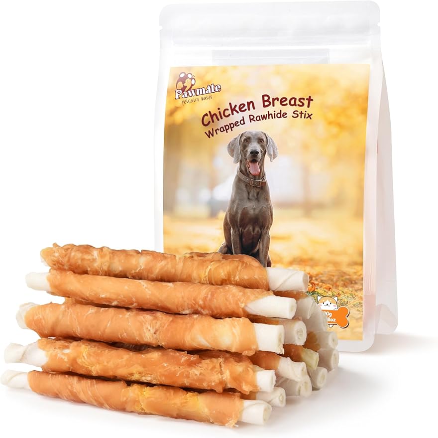 Dog Treats Chicken Wrapped Rawhide Sticks w/Taurine, Long Lasting Dog Chews Trainning Snacks High Protein, Natural Chicken Treats for Small Medium Large Dogs 20-21 Counts, 10.6 oz