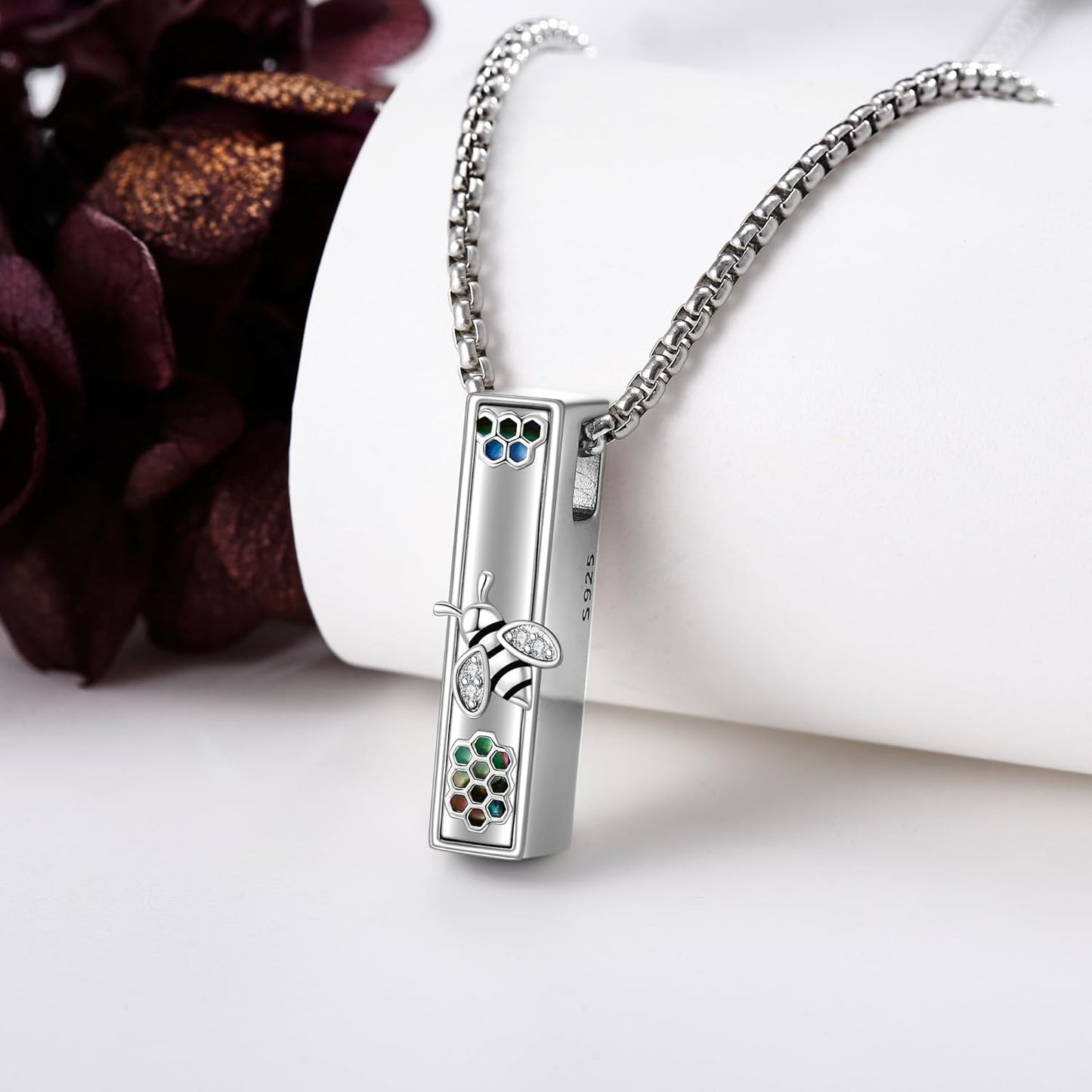 Urn Necklaces for Ashes Sterling Silver 3D Vertical Bar Memorial Pendant for Loved Ones Keepsake Cremation Jewelry Gifts for Women Men