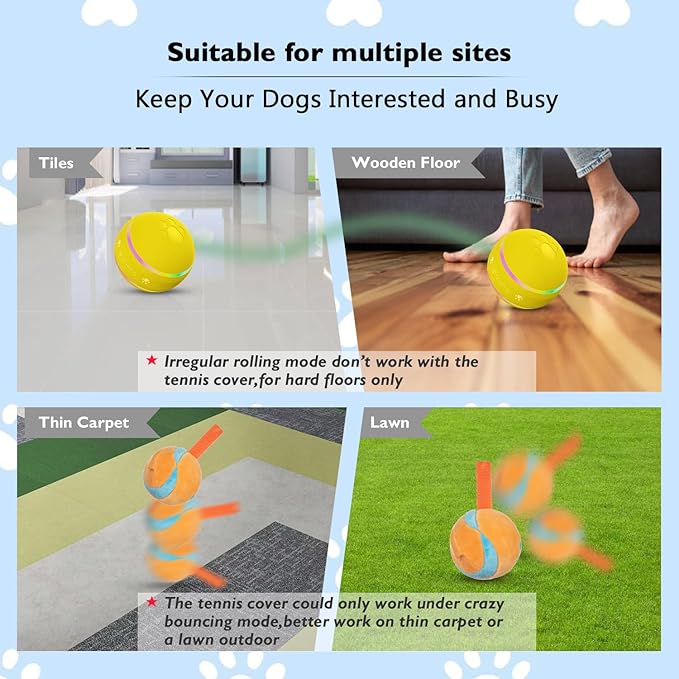 Dog Balls,The 3rd Generation Interactive Toys for Puppy/Small/Medium/Large Dogs,Improved Dog Rolling Effect Tennis Ball with Strap, Tough Motion Activated Automatic Moving Dog Toys (Yellow)
