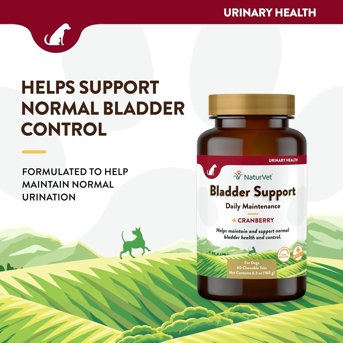 NaturVet – Bladder Support for Dogs – Plus Cranberry | Supports Healthy Bladder Control & Normal Urination | 60 Time Release Chewable Tablets