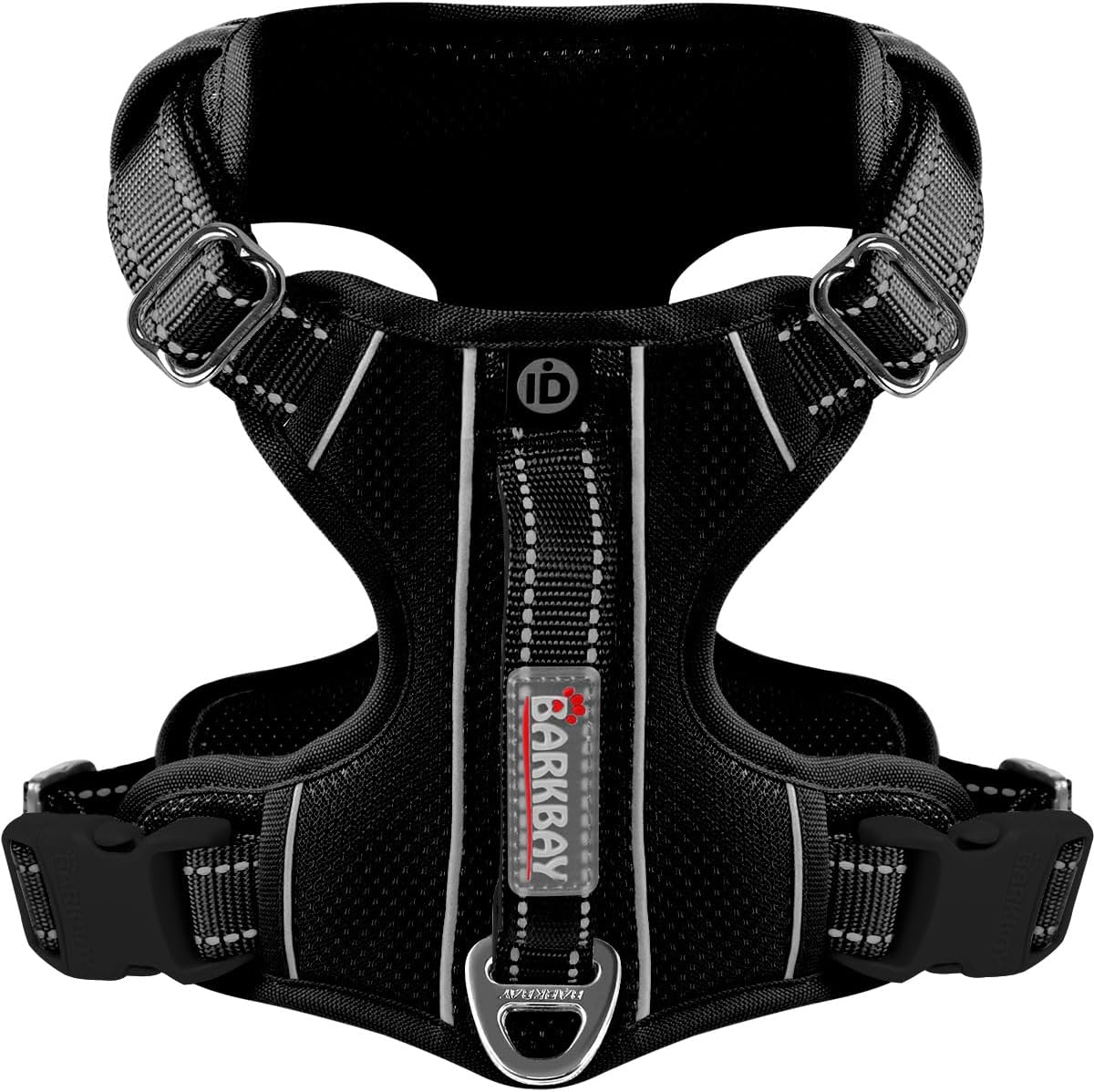 BARKBAY Dog Harness No Pull with ID Tag Pocket - Heavy Duty, Reflective, Easy Control for Large Dogs(Black,XS)