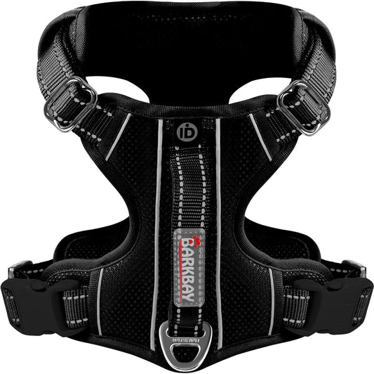 BARKBAY Dog Harness No Pull with ID Tag Pocket - Heavy Duty, Reflective, Easy Control for Large Dogs(Black,XS)