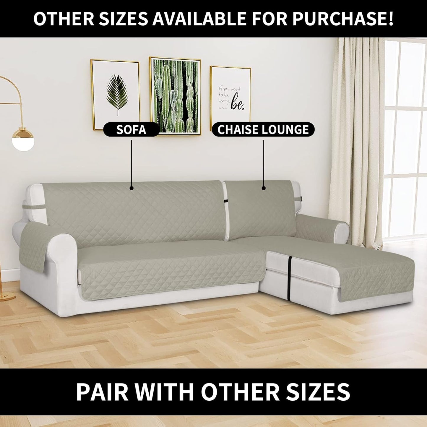 Easy-Going Reversible Chaise Lounge Couch Cover Water Resistant Sofa Cover Sectional L Shaped Sofa Slipcover with Adjustable Straps Furniture Protector for Dogs (115X34 in, Beige/Beige)