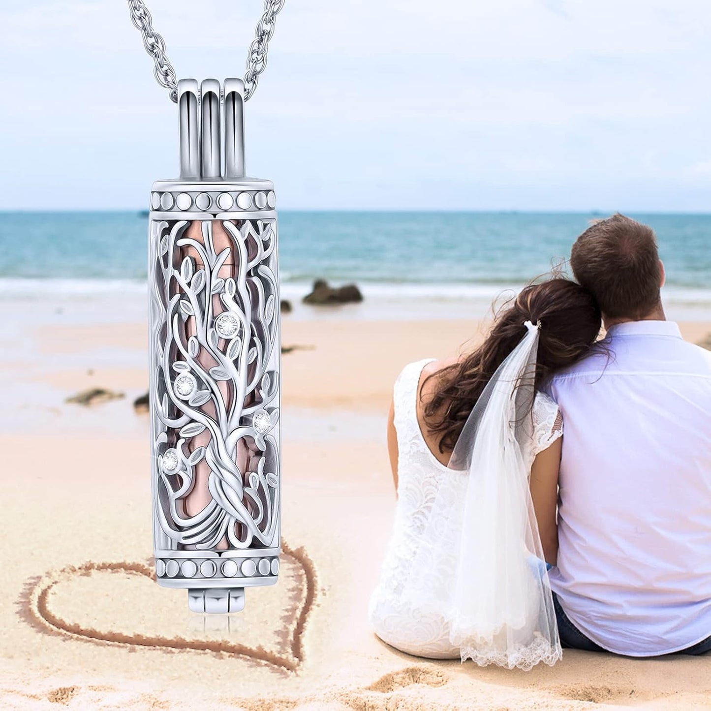 shajwo Cylinder Cremation Jewelry Tree of Life Urn Ashes Necklace for Women Men Vial Cremation Ash Pendant Loved One Memorial Jewelry
