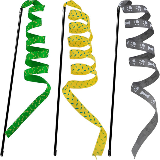 Interactive Cat Toy Wand with Catnip Mouse, Cat Teaser Wand Rainbow String for Bored Indoor Adult Cats and Kittens (3 Pack String)