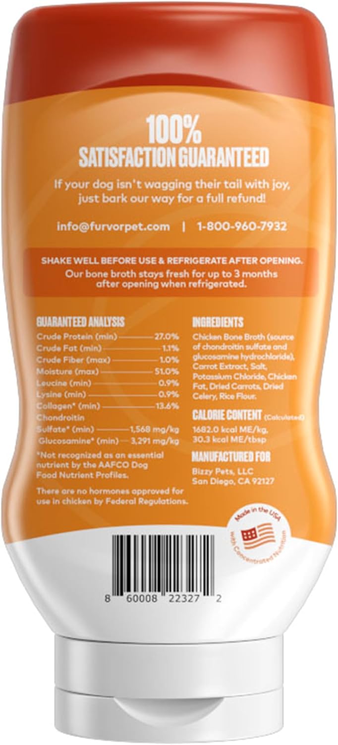 Chicken Bone Broth Concentrate for Dogs - Collagen Protein Supplement for Digestion, Mobility, Coat, Immune System, Joints - Healthy Dog Food Topper - Human Grade, Made in USA (16 oz, 30 Servings)