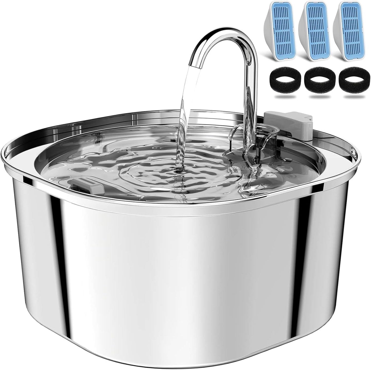 Cat Water Fountain, 3.2L/108oz Stainless Steel Pet Water Fountain for Cats/Dogs Indoor, Dog Drinking Dispenser Metal Kitty Spout with 3 Filters+ 3 Sponges