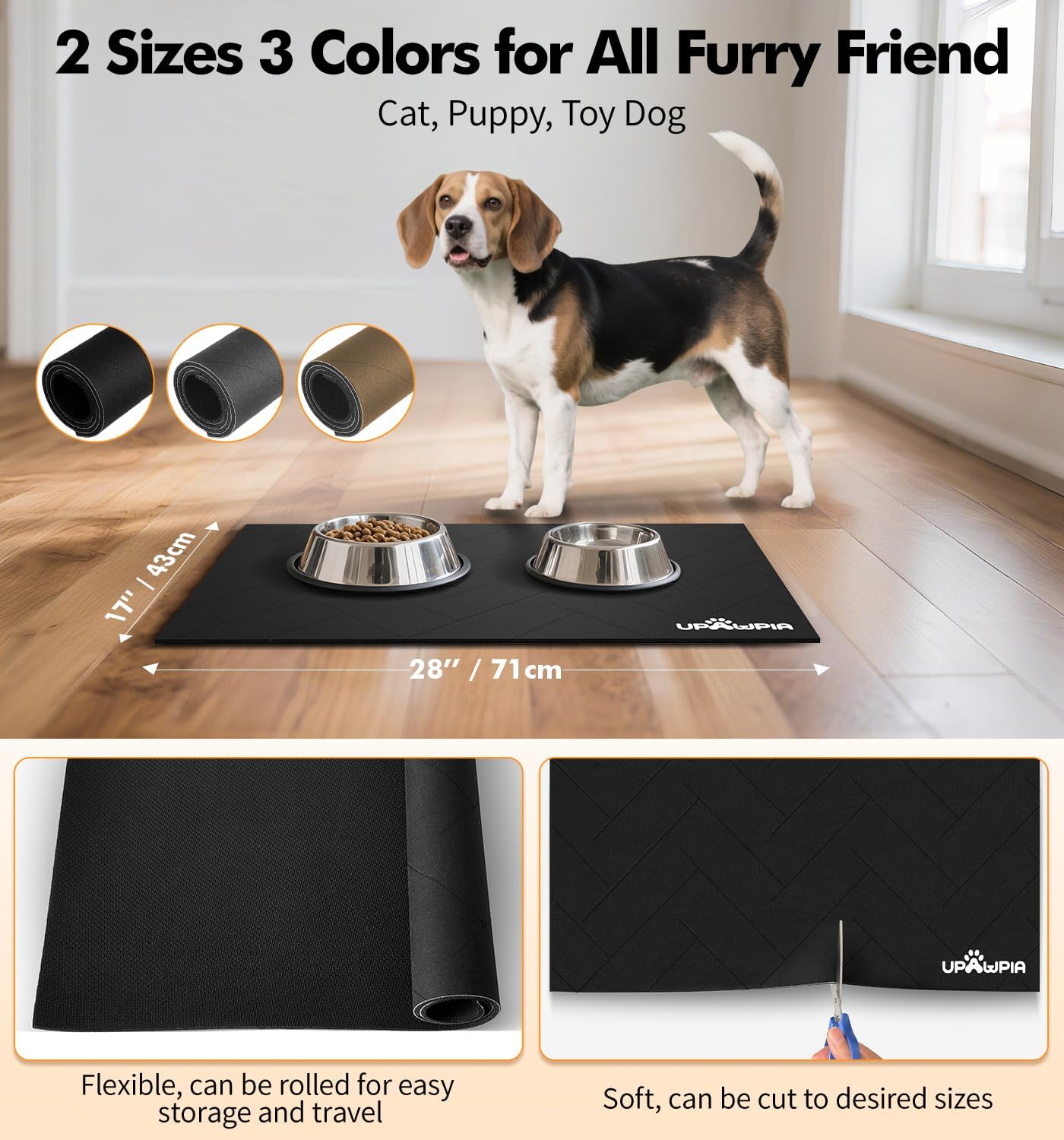 Pet Food Mat Absorbent Cat Food Mat Dog Mat for Food and Water Quick Dry No Stains Dog Feeding Mat Placemat for Messy Drinkers Cat Food Mats for Indoor Cats Bowl Mat Pet Supplies 17"X28" Black