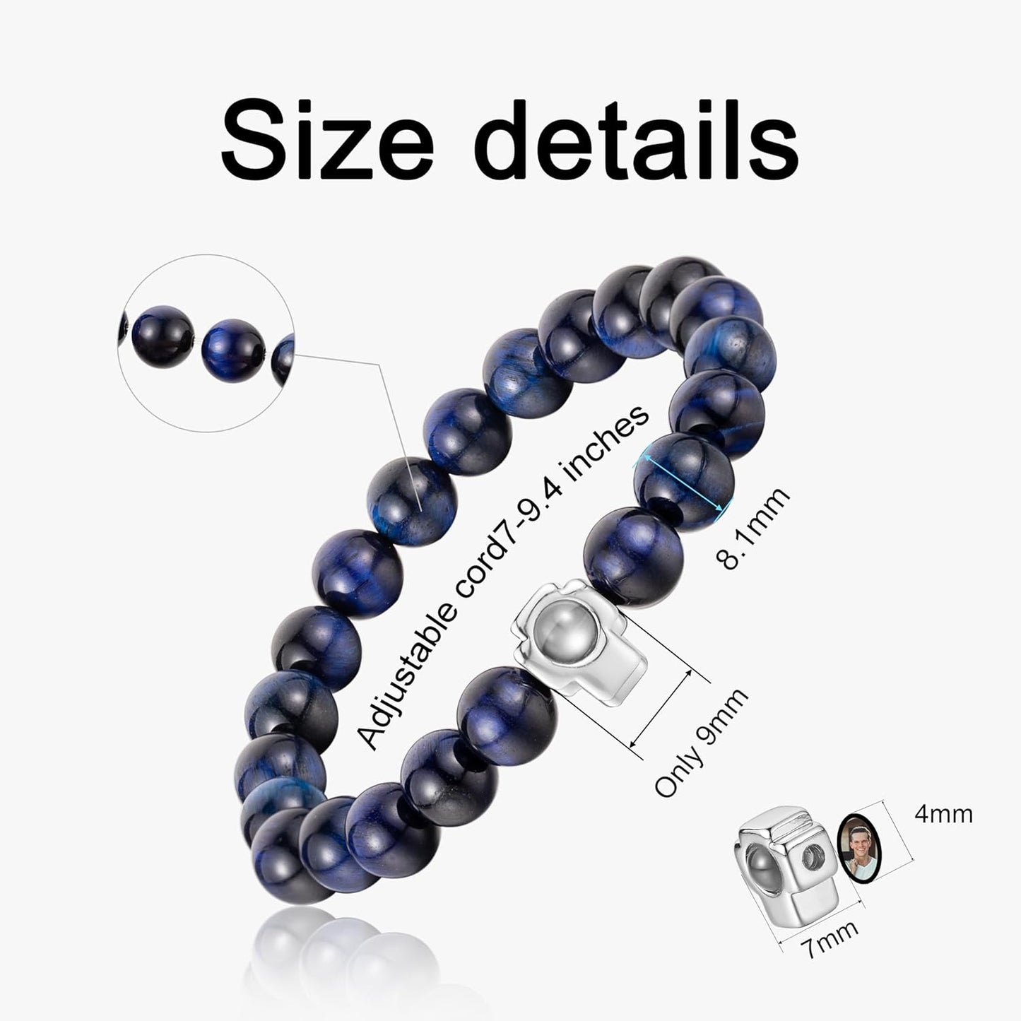 EMIRISTIC Custom Photo Bracelet - Personalized Picture Natural Stone Cuban Chain Bracelet - Any Special Day Gifts