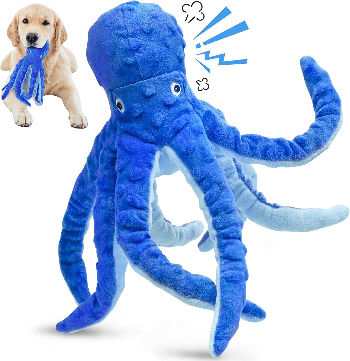 Octopus Squesky Dog Toys for Large Medium Small Dogs, Stuffed and Tough Plush Dog Toys for Aggressive Chewers(Blue)