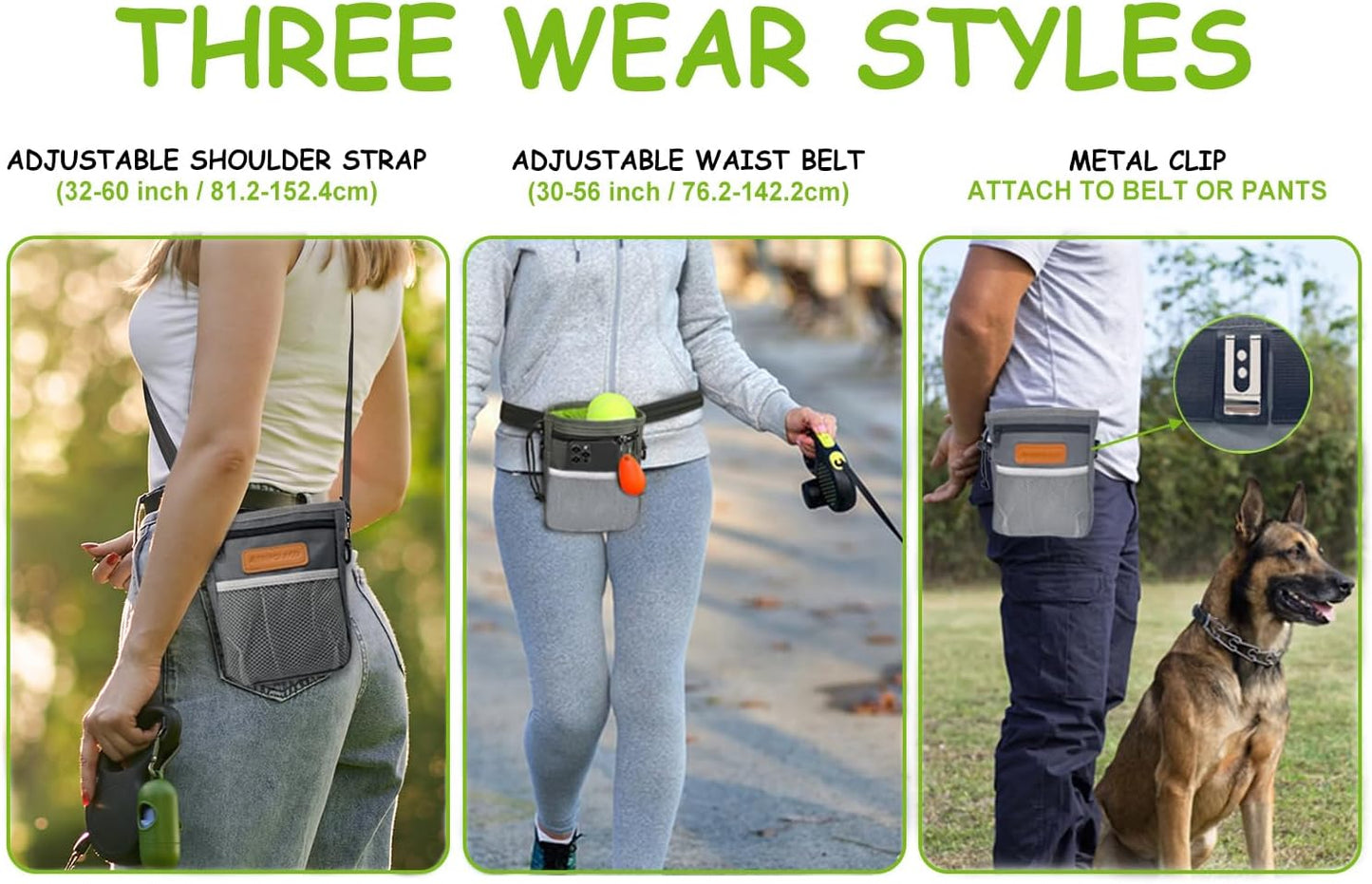 Dog Treat Pouch, Large Treat Pouches for Pet Training with Multiple Pockets, Built-in Poop Bag Dispenser & Phone Holder, 3 Wear Styles, Ideal Dog Treat Bag for Training & Walks