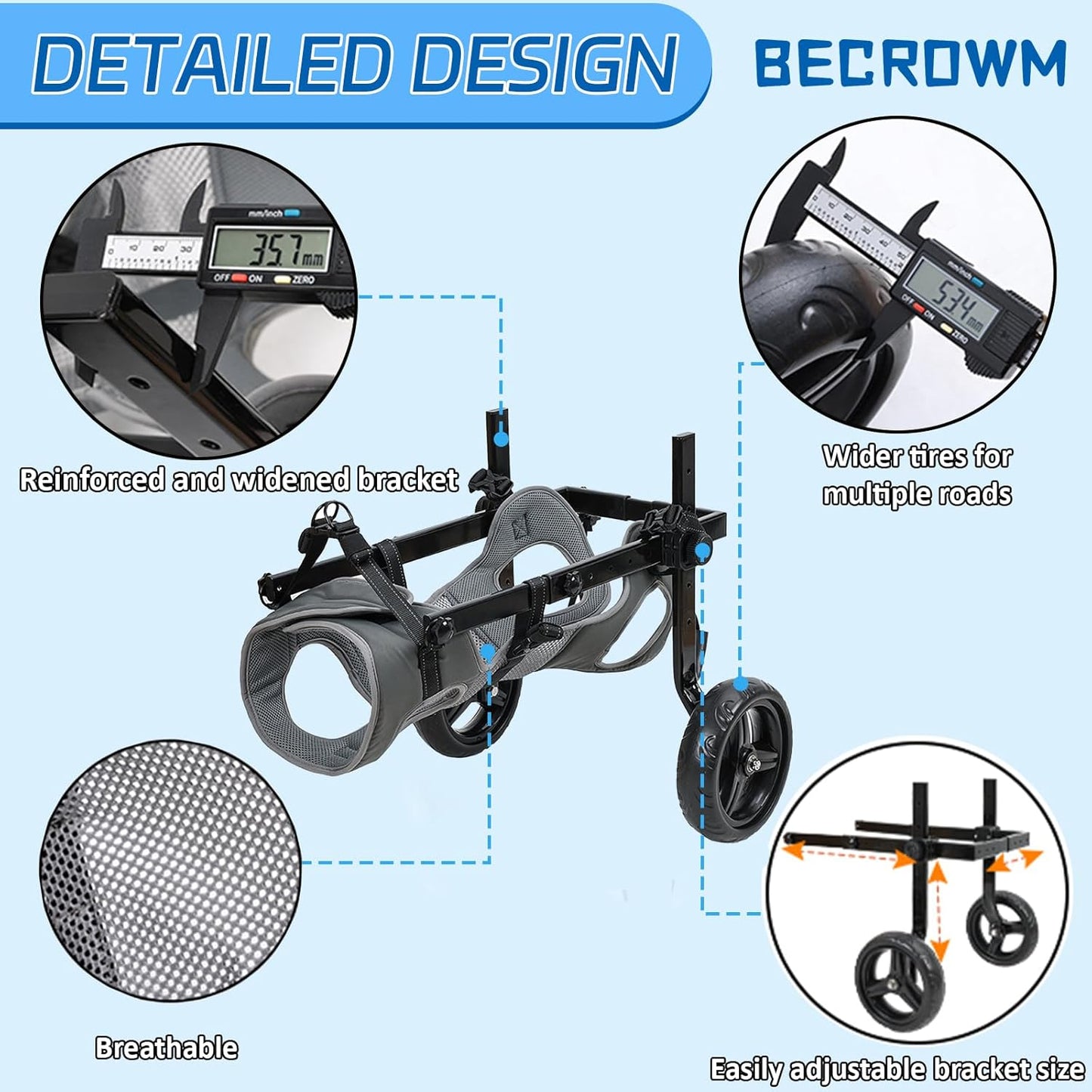 Dog Wheelchair for Back Legs, Light Weight Dog&Cat&Pets Wheelchair Cart with Disabled Hind Legs Walking, Adjustable Doggy Wheelchair Cart with Wheels for Back Legs
