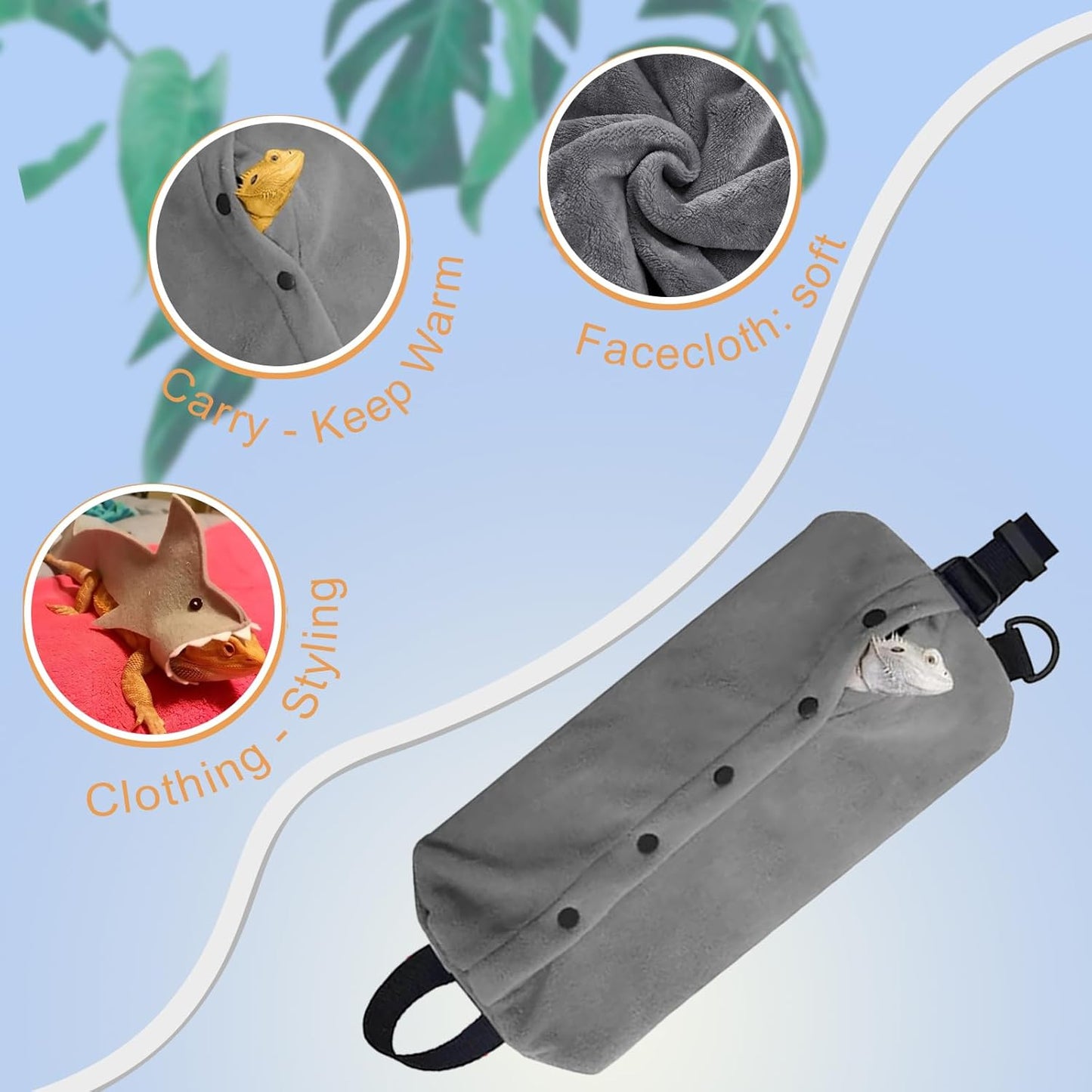 Bearded Dragon Carrier Set, Reptile Carrier Kit Includes Bearded Leash, Shark Costume, Bearded Dragon Harness Vest with Costume for Small Pets Travel