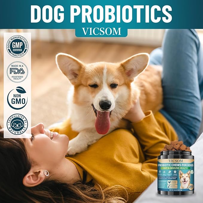 Dog Probiotics for Dogs, 200 Soft Probiotics Chews for Dogs Digestive Health Gut Health & Immune System, with 6 Probiotics & Digestive Enzymes, Support Itchy Skin, Constipation & Diarrhea Relief