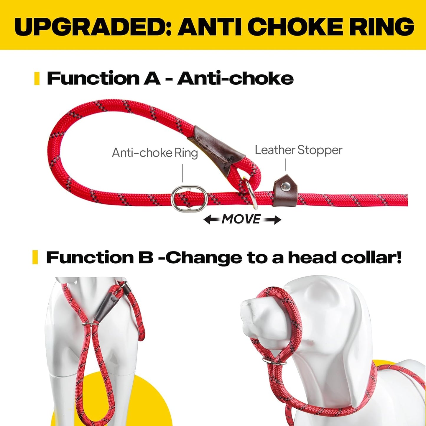 Fida Durable Slip Lead Dog Leash, 6 FT x 3/8" Heavy Duty Comfortable Strong Rope Slip Lead for Small Dogs and Puppies, No Pull Pet Training Leash with Highly Reflective (3/8", Red)