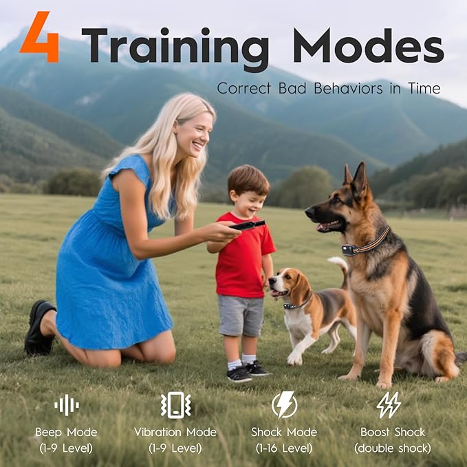Dog Shock Collar 2 Dogs (15-120Lbs),4200FT Dog Training Collar with Remote IPX7 Waterproof Shock Collar for Small Medium Large Dogs with Flashlight, Anti-Bark Collar,4 Training Modes