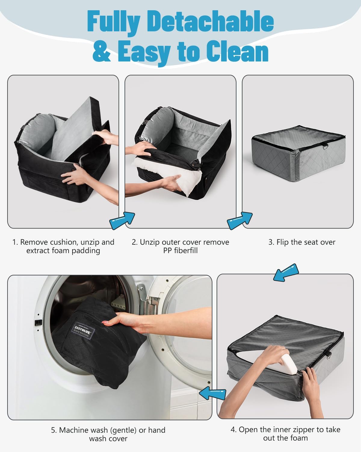 EASTBLUE Dog Car Seat for Small Medium Dogs Up to 35 lbs, Memory Foam Dog Booster Car Seat with Seatbelt, Detachable Washable Pet Carseat for Puppy & Cat, Dogs Travel Bed for Cars (Black/Grey)