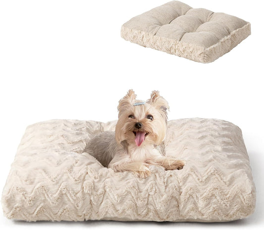 EHEYCIGA Reversible Dog Crate Bed Washable, Comfort Fluffy Plush Dog Kennel Pad for Small Doggie and Cats, Deluxe Machine Washable Pet Sleeping Mats, 23" x 18"x 3", Beige