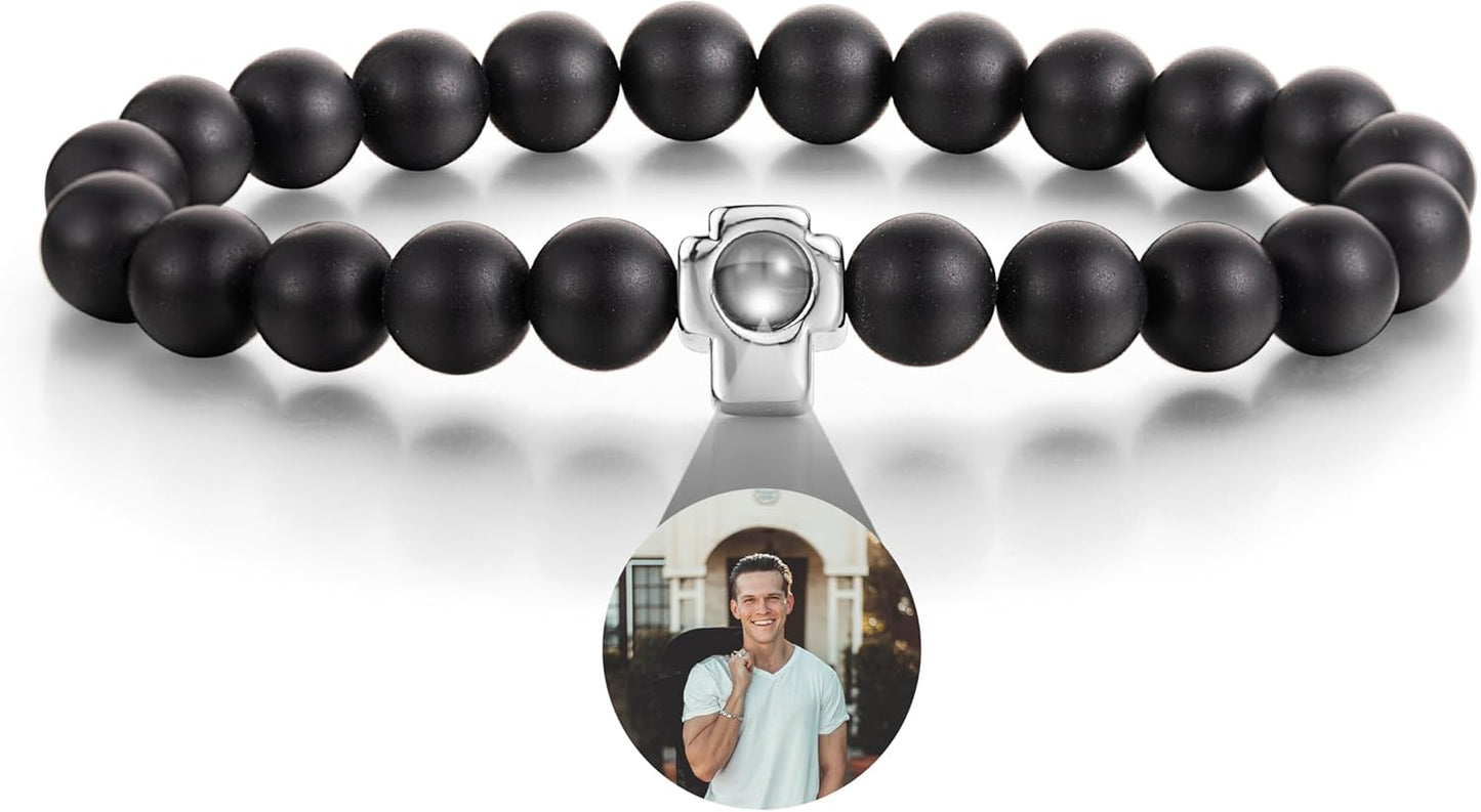 EMIRISTIC Custom Photo Bracelet - Personalized Picture Natural Stone Cuban Chain Bracelet - Any Special Day Gifts