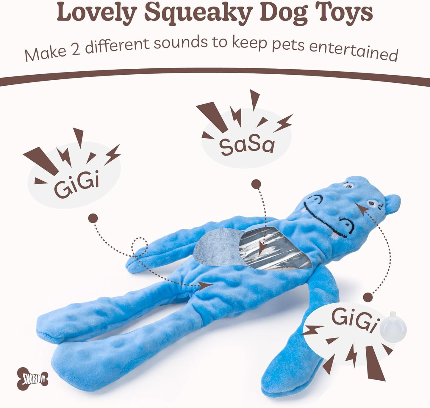 SHARLOVY No Stuffing Dog Toys Squeaky for Large Dogs 3 Pack, Crinkle Puppy Teething Toys to Keep Them Busy, Plush Interactive Doggie Long Lasting Chews for Aggressive Chewers