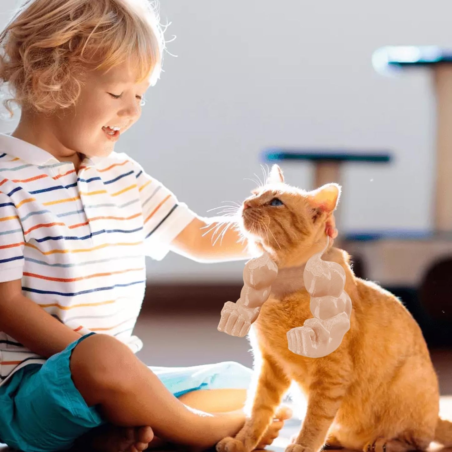 Creative Cat Muscle Arms,3D Printed Cat's Neck Arm with Muscle,Funny Pet Props Hanging Arm for Kitten Birthday Party Supplies,Funny Halloween Costume Prop Adjustable Lightweight Design (Beige)