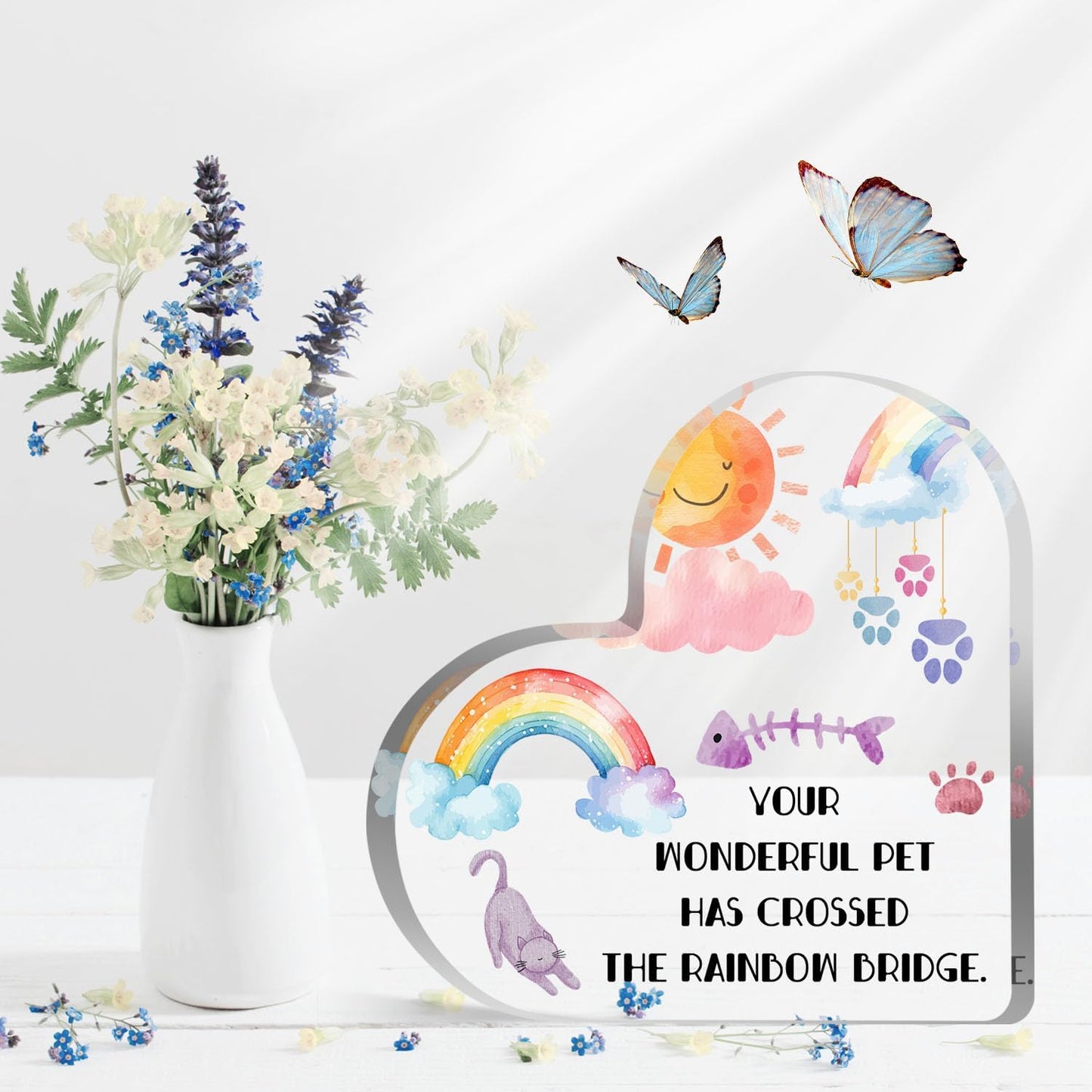 Cat Memorial Gifts for Loss of Cat, Pet Memorial Acrylic Rainbow Bridge Decorations Condolences Gifts for Pet Loss Remembrance Keepsake, Beloved Pet Cat Sympathy Gifts