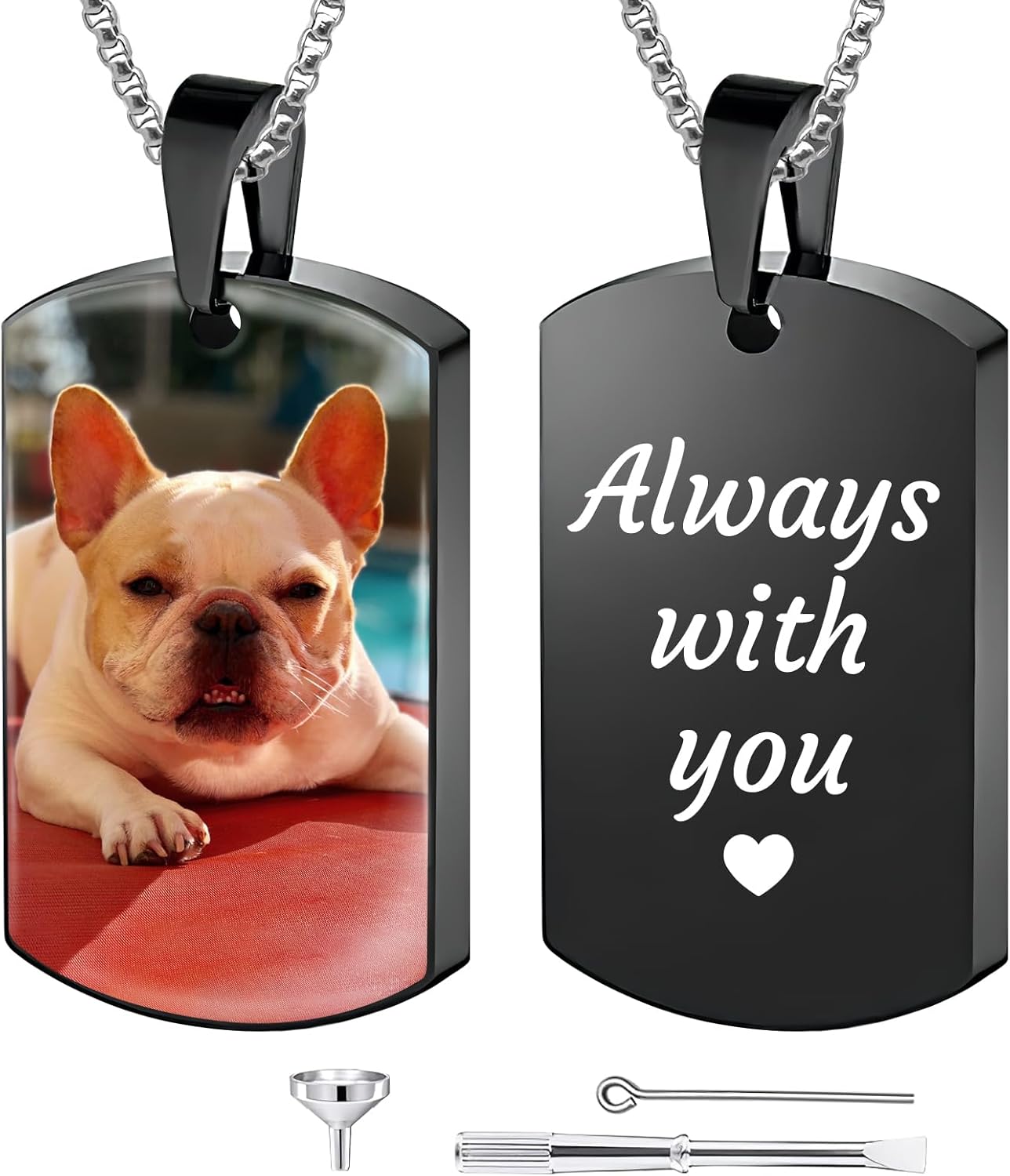 Funnylife Personalized Pet Urn Necklaces for Dog Cat Ashes Custom Photo Text Stainless Steel Cremation Ash Memorial Jewelry Pet Loss Sympathy Gift
