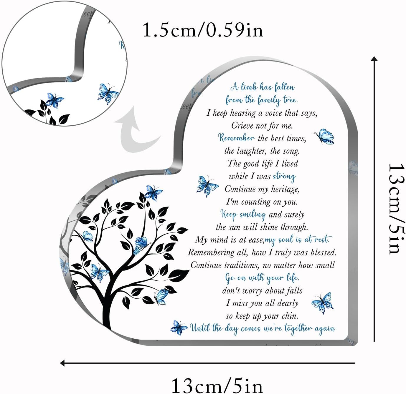 Condolence Gifts, Sympathy Gifts, Remembrance Gift, Memorial Heart Shaped Acrylic Decor Sign, Grieving Gift with Sympathy, Memorial Bereavement Sympathy Gifts for Loss of Loved One