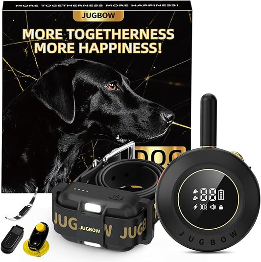 Jugbow Dog Shock Collar - 3/4 Mile Dog Training Collar with Remote for Large Medium Small Dogs, Rechargeable IPX8 Waterproof E-Collar with 3 Training Modes, LED Light & Security Lock (Black)
