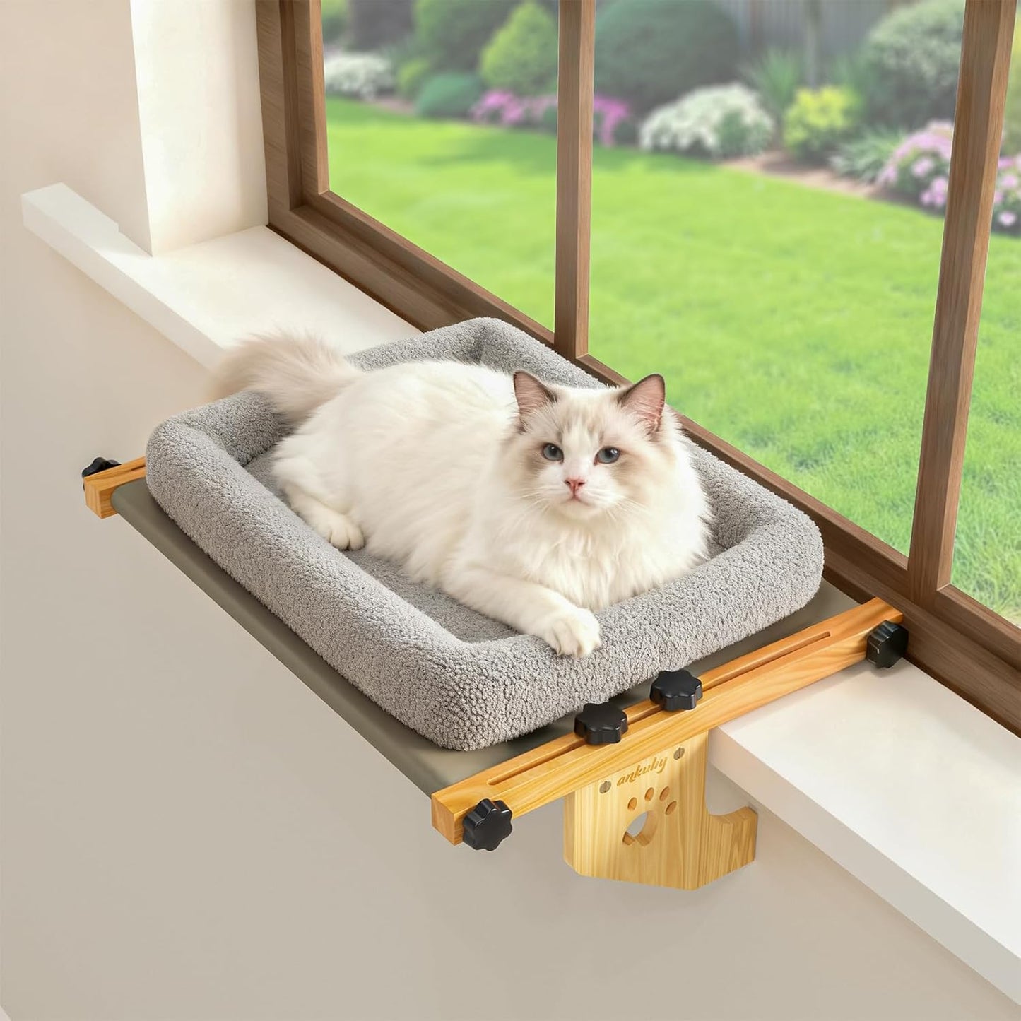 Cat Window Perch,Cat Bed Window Perch for Large Cats with Sturdy Wooden Frame and Cushion Bed Cover,Perfect for Windowsill, Bedside, Drawer and Cabinet,Holds Up to 40LBS,27.6x15x6.7IN (Grey,XL)