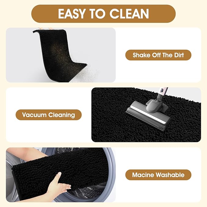 Dog Door Mats for Muddy Paws, Chenille Absorbent Dog Mats, Non Slip Heavy Mud Mat for Dogs, Soft Pet Mat for Entryway, Mud Paws, Inside Floor,48" x 38", Black