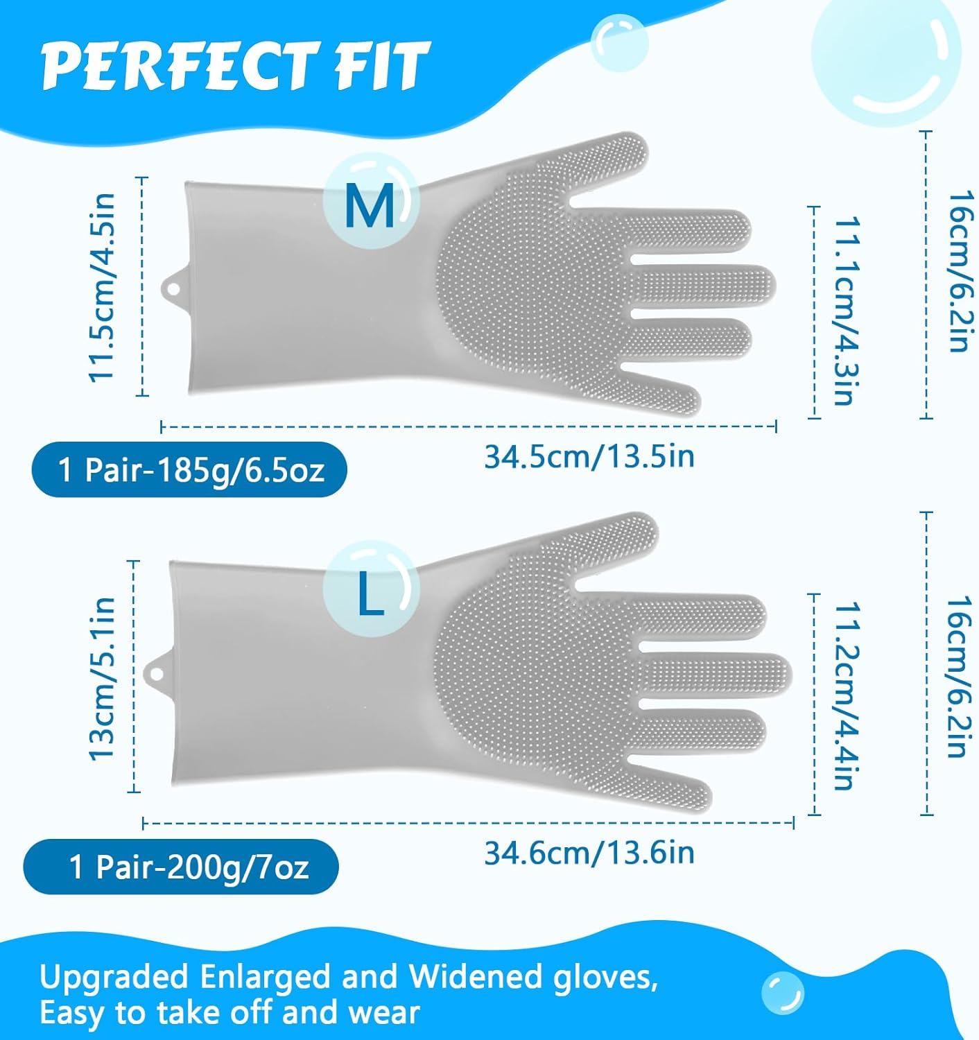 Pecute Pet Grooming Gloves, Large, Gray, Heat Resistant, High-Density Teeth, Silicone Dog Bathing Gloves with Enhanced Five Finger Design, for Washing, Bathing, and Massaging