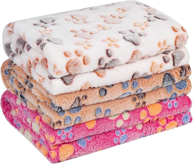 Pet Soft 1 Pack 3 Pet Blankets for Dogs - Fluffy Cats Dogs Blanket for Small Medium & Large Dog, Cute Print Pet Throw Puppy Blankets Fleece (Paws, 3L)