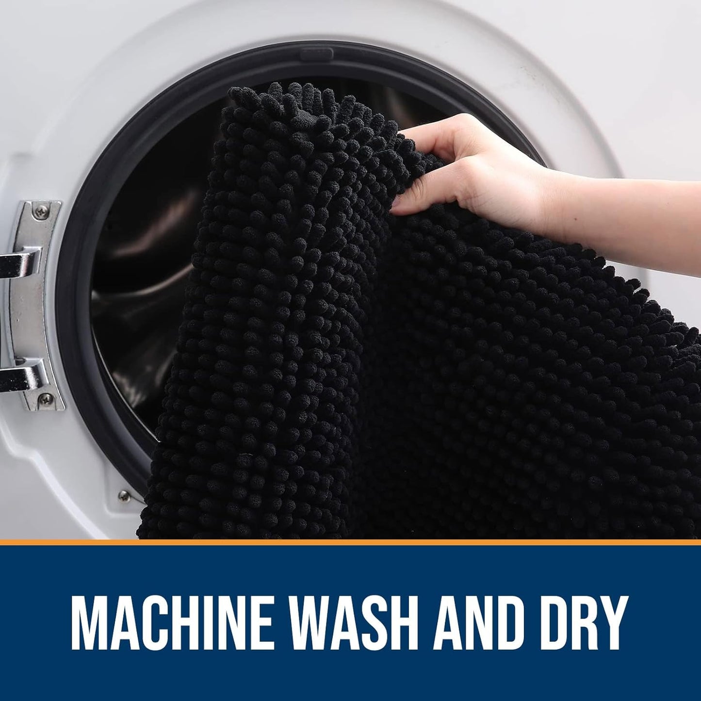 OLANLY Dog Door Mat for Muddy Paws 50x30, Absorbs Moisture and Dirt, Absorbent Non-Slip Washable Doormat, Quick Dry Chenille Mud Mat for Dogs, Entry Indoor Entryway Carpet for Inside Floor, Black