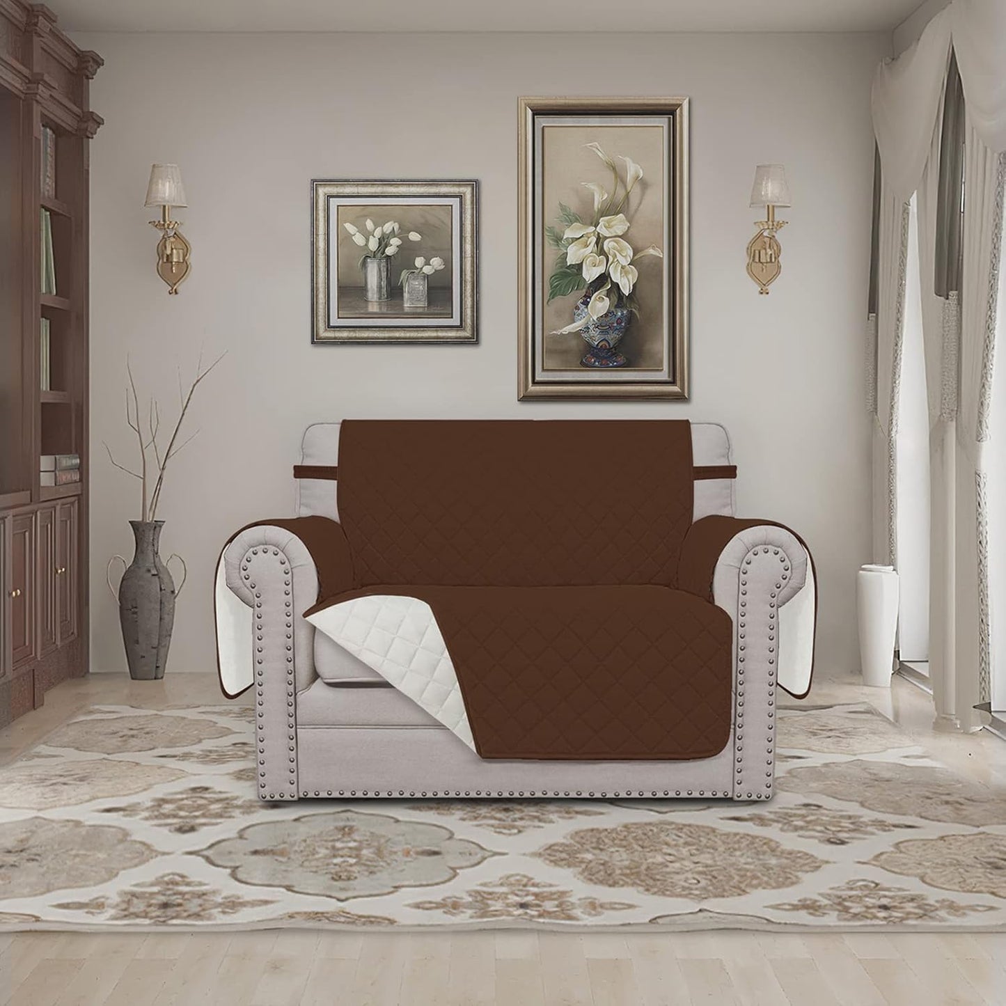 Easy-Going Oversized Chair Sofa Slipcover Reversible Sofa Cover Water Resistant Couch Cover Furniture Protector Cover with Elastic Straps for Pets Dog (Oversized Chair, Coffee/Ivory)