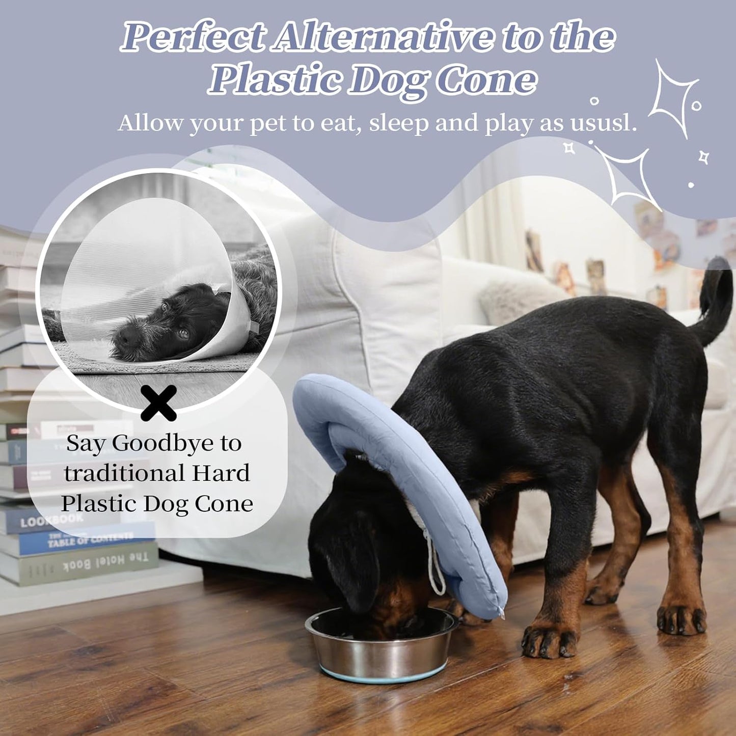 IDOMIK Dog Recovery Collar, Waterproof Soft Dog Cone After Surgery, Comfy Protective Elizabethan Collar Alternative for Dogs Cats, Adjustable Pet Neck Donut Cone Anti-Licking Biting Wounds,Blue,3XL