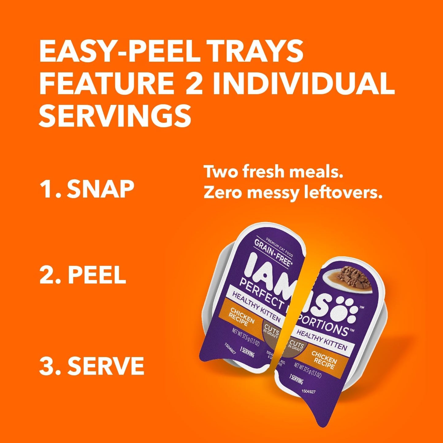 IAMS Perfect Portions Healthy Kitten Grain Free Wet Cat Food Cuts in Gravy, Chicken Recipe, 2.6 oz. Easy Peel Twin-Pack Trays (24 Count, 48 Servings)