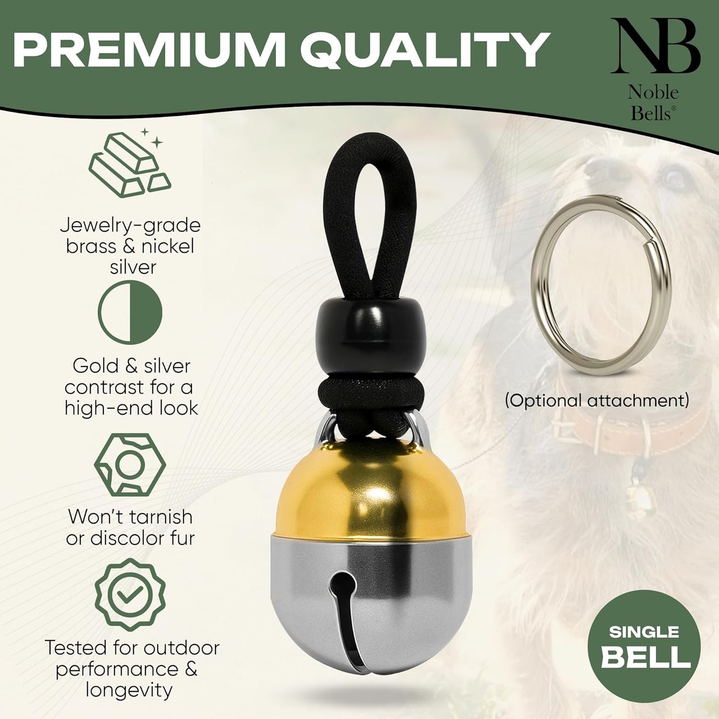Noble Bells - Handmade in USA, Extra Loud Collar Bell for Cats and Dogs, Premium Brass and Nickel Silver